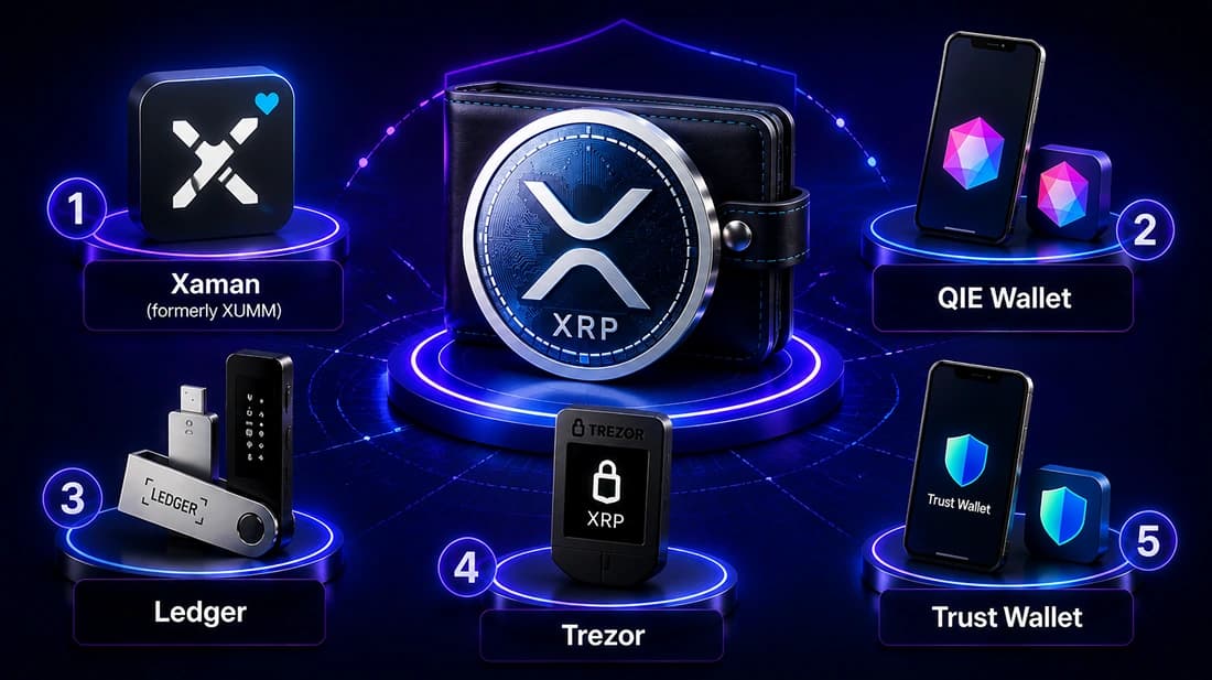 The five best non-custodial XRP wallets ranked by use case: Xaman, QIE Wallet, Ledger, Trezor, and Trust Wallet